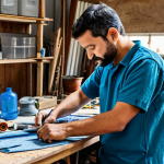 A skilled artisan, fully clothed in modest work attire, meticulously engaged in an upcycling project in a well-lit, organized workshop. They are thoughtfully transforming discarded materials, such as old fabric scraps and plastic bottles, into a new, functional item like a unique home decor piece. The environment is clean and professional, with tools neatly arranged on a workbench. Perfect anatomy, correct proportions, natural pose, well-formed hands, proper finger count. Professional photography, high quality, safe for work, appropriate content, fully clothed, family-friendly.