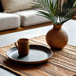 **Prompt:** A meticulously arranged display of diverse handmade table decorations in a modern Malaysian living room. The focal point is a unique, hand-woven placemat crafted from natural fibers, adorned with subtle, earthy patterns. Beside it, a beautifully sculpted ceramic vase with an organic shape and a matte finish holds a few dried palm leaves. A set of polished, hand-carved wooden coasters rests nearby, showcasing intricate local motifs. The objects are bathed in soft, inviting natural light, highlighting their rich textures and artisanal details. The background features a blurred, comfortable home interior, implying a personal touch. Professional studio photography, high-resolution, detailed, vibrant yet natural colors, clear focus, perfect anatomy, correct proportions. safe for work, appropriate content, fully clothed (scene context), professional, modest, family-friendly.