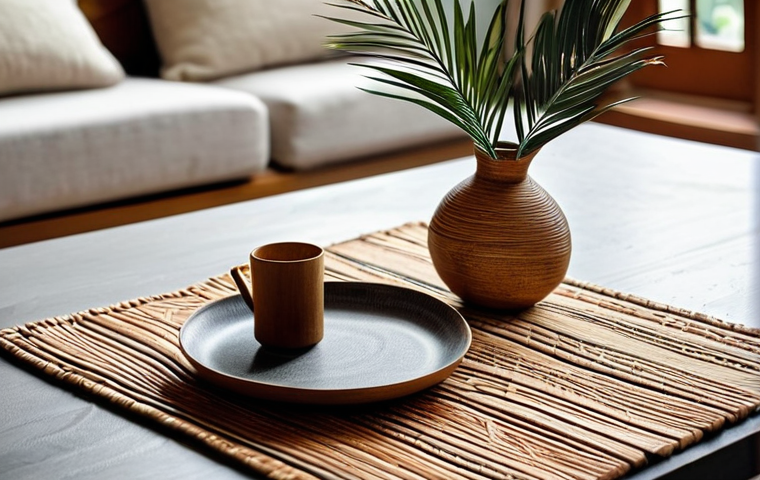 **Prompt:** A meticulously arranged display of diverse handmade table decorations in a modern Malaysian living room. The focal point is a unique, hand-woven placemat crafted from natural fibers, adorned with subtle, earthy patterns. Beside it, a beautifully sculpted ceramic vase with an organic shape and a matte finish holds a few dried palm leaves. A set of polished, hand-carved wooden coasters rests nearby, showcasing intricate local motifs. The objects are bathed in soft, inviting natural light, highlighting their rich textures and artisanal details. The background features a blurred, comfortable home interior, implying a personal touch. Professional studio photography, high-resolution, detailed, vibrant yet natural colors, clear focus, perfect anatomy, correct proportions. safe for work, appropriate content, fully clothed (scene context), professional, modest, family-friendly.