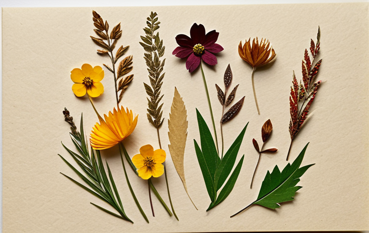 **

"A handmade greeting card featuring pressed flowers and dried leaves arranged in a delicate design on kraft cardstock, fully clothed, appropriate content, safe for work, perfect anatomy, natural proportions, professional, modest, family-friendly, close-up shot, soft lighting."

**